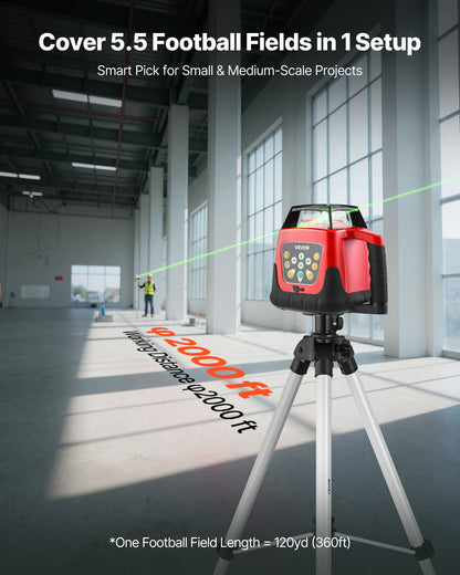 Rotary Laser Level Kit, 2000ft 360-Degree Self Leveling Green Horizontal Laser Transit,with Tripod,Receiver,Remote Control, Scale, Toolcase, IP66 Rating Waterproof, 0.80in/100ft for Construction