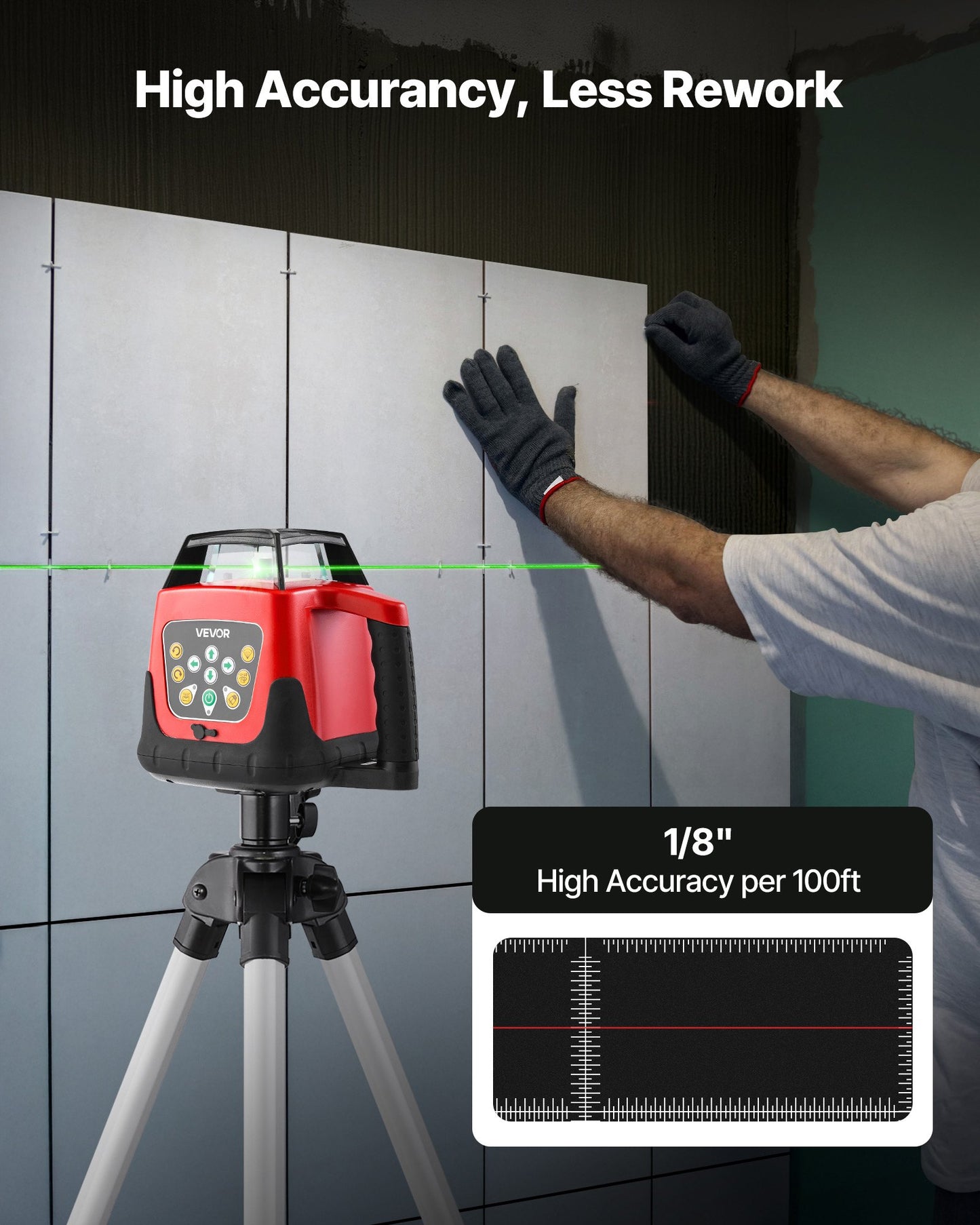 Rotary Laser Level Kit, 2000ft 360-Degree Self Leveling Green Horizontal Laser Transit,with Tripod,Receiver,Remote Control, Scale, Toolcase, IP66 Rating Waterproof, 0.80in/100ft for Construction