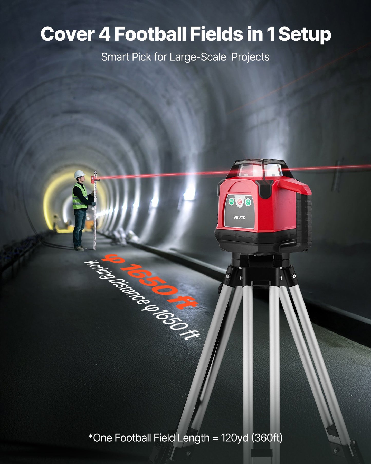 Rotary Laser Level Kit, 1650ft 360-Degree Self Leveling Red Horizontal Laser Transit,with Heavy-duty Tripod, Receiver, Remote Control, Toolcase, IP54 Waterproof, 0.06 in/100 ft for Construction