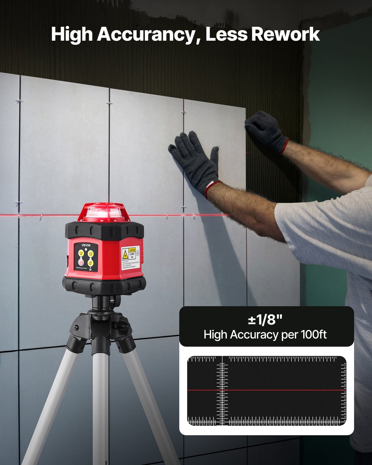 Rotary Laser Level Kit, 984ft 360-Degree Self Leveling Red Horizontal Laser Transit,with Tripod,Receiver,Remote Control, Scale, Toolcase, IP54 Waterproof, 0.12in/100ft Precision for Construction