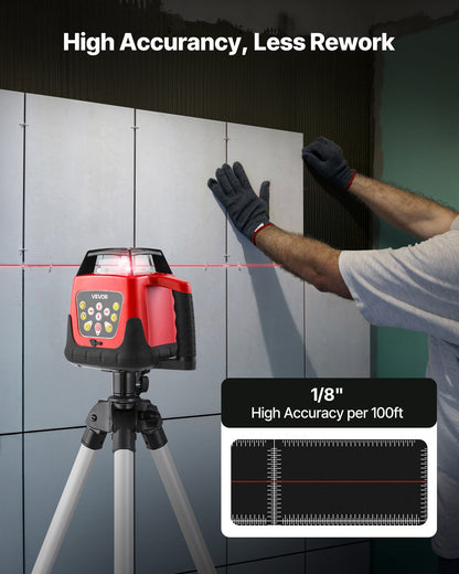 Rotary Laser Level Kit, 1650ft 360-Degree Self Leveling Red Horizontal Laser Transit,with Tripod,Receiver,Remote Control, Scale,Toolcase, IP66 Waterproof, 0.80in/100ft Precision for Construction