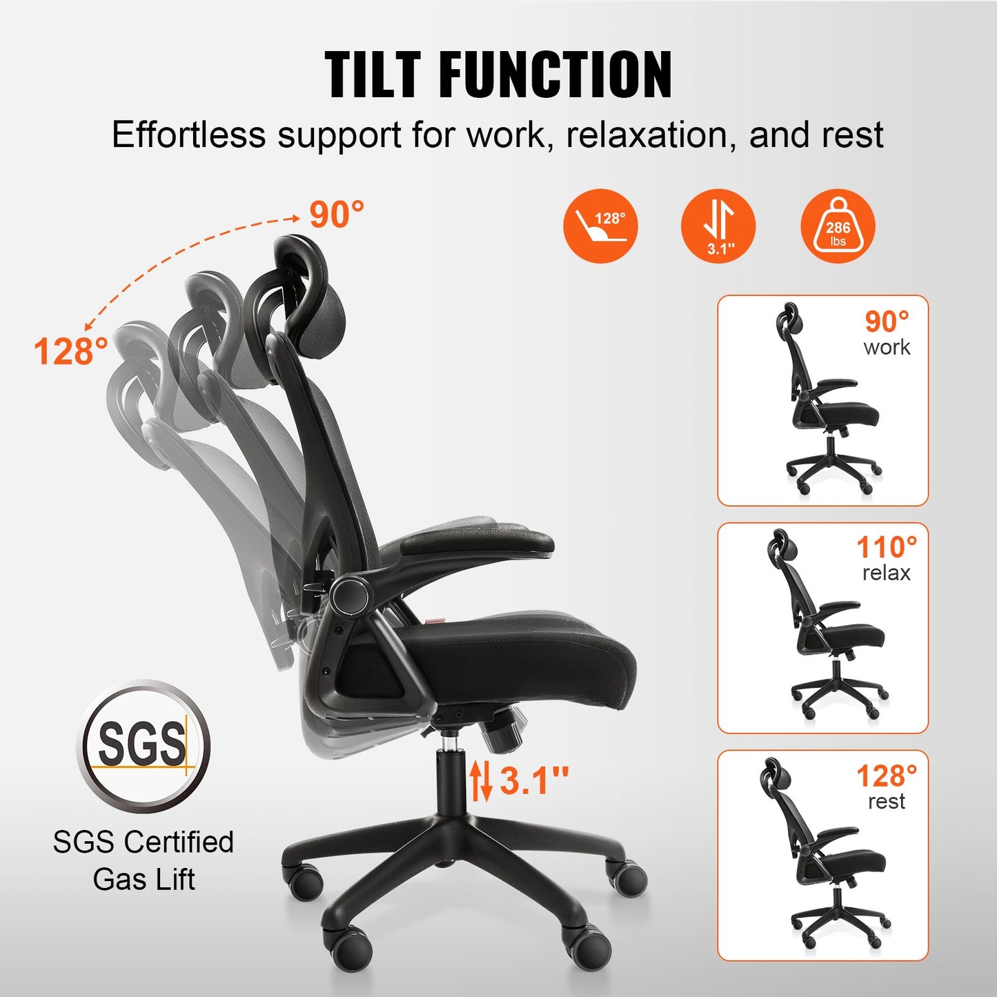 Office Chair with Adjustable Lumbar Support, High Back Ergonomic Desk Chair with Adjustable Headrest, Ergonomic Office Chair Backrest with 2D Armrest, Computer Chair for Home, Office