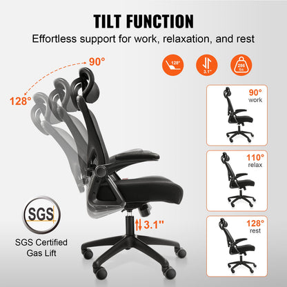 Office Chair with Adjustable Lumbar Support, High Back Ergonomic Desk Chair with Adjustable Headrest, Ergonomic Office Chair Backrest with 2D Armrest, Computer Chair for Home, Office