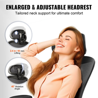 Office Chair with Adjustable Lumbar Support, High Back Ergonomic Desk Chair with Adjustable Headrest, Ergonomic Office Chair Backrest with 2D Armrest, Computer Chair for Home, Office
