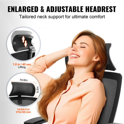 Ergonomic office chair with sliding seat, desk chair with mesh seat, angle and height adjustable home office chair with back and lumbar support, swivel computer chair