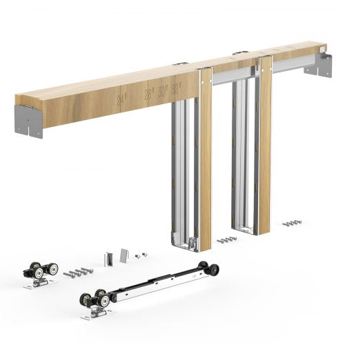 Pocket Door Frame Kit, for 24-30 in Wide 80 in High Door, Pocket Door Kit with Two-Way Soft Close Mechanism, Slide Smoothly Quietly, Easy to Install, Wood and Galvanized Steel, for Living Room