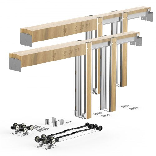Pocket Door Frame Kit, for 48-72 in Wide 80 in High Door, Pocket Door Kit with Two-Way Soft Close Mechanism, Slide Smoothly Quietly, Easy to Install, Wood and Galvanized Steel, for Living Room