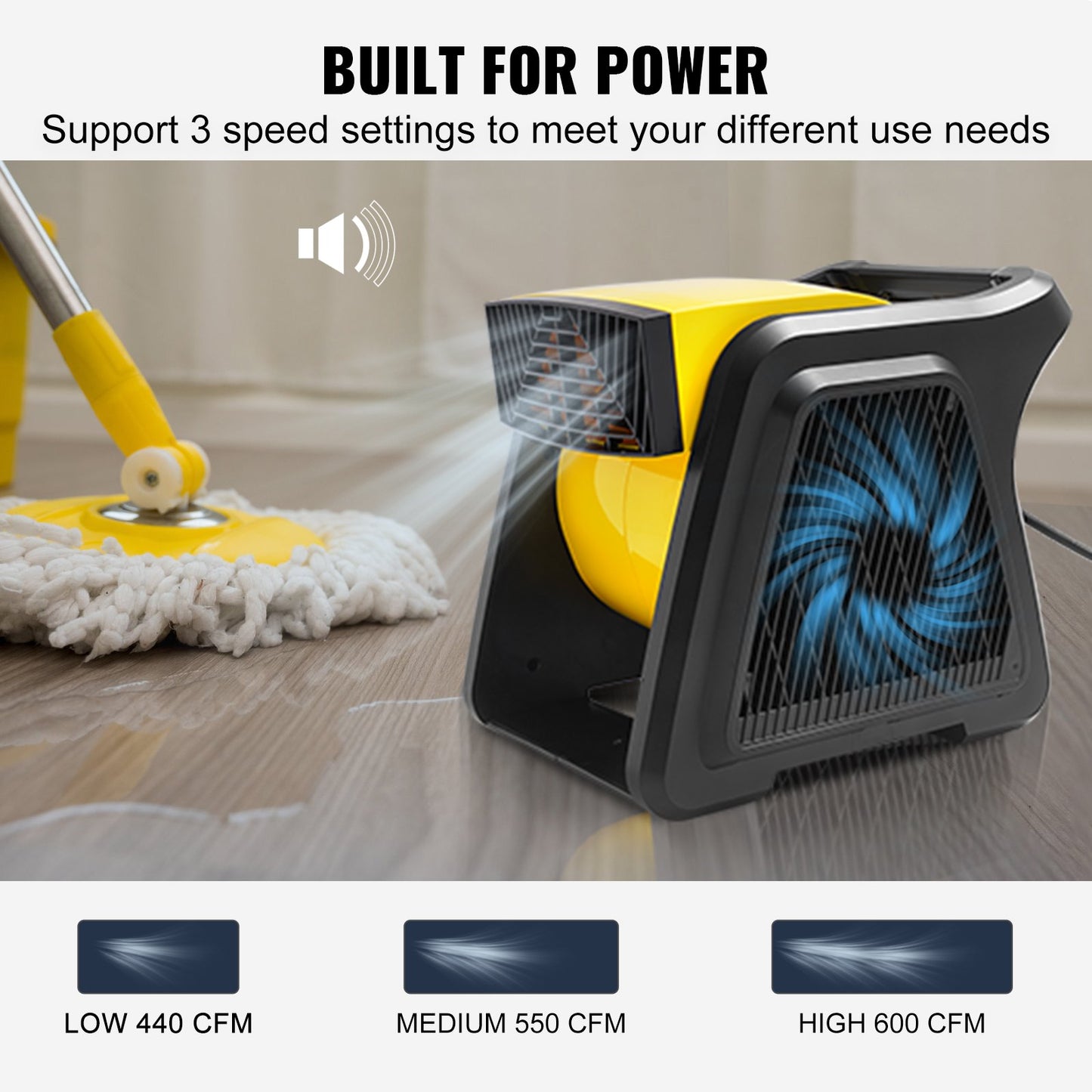 Pivoting Utility Fan, 600 CFM High Velocity Floor Blower for Drying, Cooling, Ventilating, Exhausting, 300° Blowing Angle Air Mover, Portable Carpet Dryer Fan for Home, Work Shop