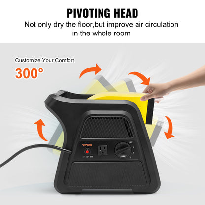 Pivoting Utility Fan, 600 CFM High Velocity Floor Blower for Drying, Cooling, Ventilating, Exhausting, 300° Blowing Angle Air Mover, Portable Carpet Dryer Fan for Home, Work Shop