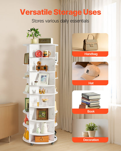 7 Tier Rotating Shoe Rack Tower with Adjustable Shelves, Movable 360° Spinning Carousel Display with Wheels, Lazy Susan Organizer Closet for Bedroom, Living Room, Entryway, Closet, White