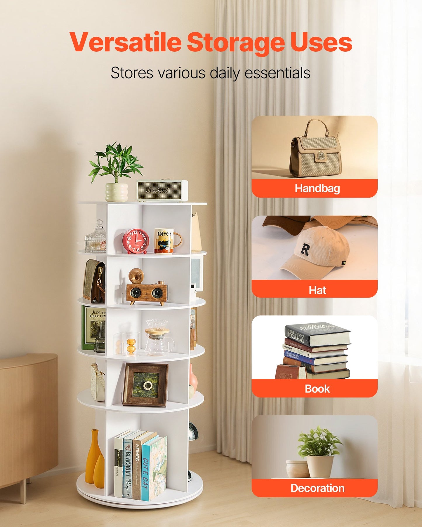 5 Tiers Rotating Shoe Rack Tower, 360° Spinning Shoe Rack, Revolving Storage Round Carousel Display, Freestanding Lazy Susan Organizer Display for Bedroom, Living Room, Entryway, Closet, White