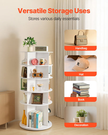 5 Tiers Rotating Shoe Rack Tower, 360° Spinning Shoe Rack, Revolving Storage Round Carousel Display, Freestanding Lazy Susan Organizer Display for Bedroom, Living Room, Entryway, Closet, White