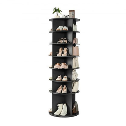 7 Tiers Rotating Shoe Rack Tower, 360° Spinning Shoe Rack, Revolving Storage Round Carousel Display, Freestanding Lazy Susan Organizer Display for Bedroom, Living Room, Entryway, Closet, Black