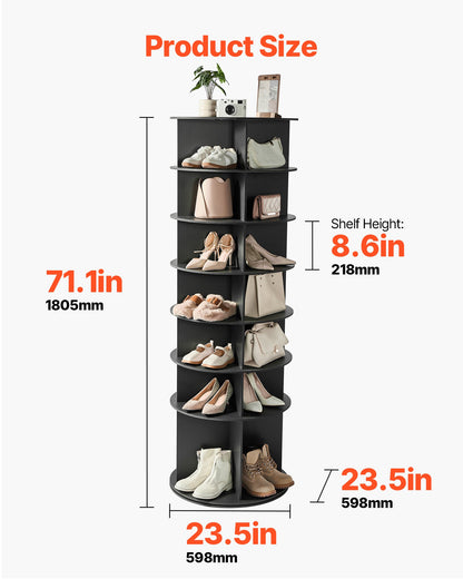 7 Tiers Rotating Shoe Rack Tower, 360° Spinning Shoe Rack, Revolving Storage Round Carousel Display, Freestanding Lazy Susan Organizer Display for Bedroom, Living Room, Entryway, Closet, Black