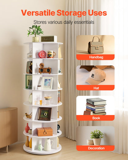 7 Tiers Rotating Shoe Rack Tower, 360° Spinning Shoe Rack, Revolving Storage Round Carousel Display, Freestanding Lazy Susan Organizer Display for Bedroom, Living Room, Entryway, Closet, White
