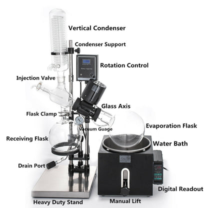 5L Rotary Evaporator RotoVap - 180 Lab Rotary Evaporator RE-501 Heating water bath for efficient solvent removal
