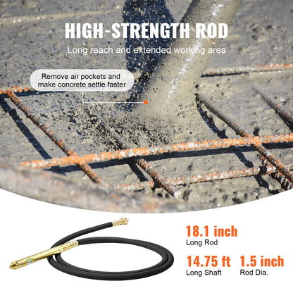 Electric Concrete Vibrator, 1300W 16000 VPM, 2HP Copper Motor Handheld Concrete Vibrating Tool, Portable Pencil Cement Vibrator with Shaft of 14.75ft / 4.5m, Remove Air Bubble and Level Concrete