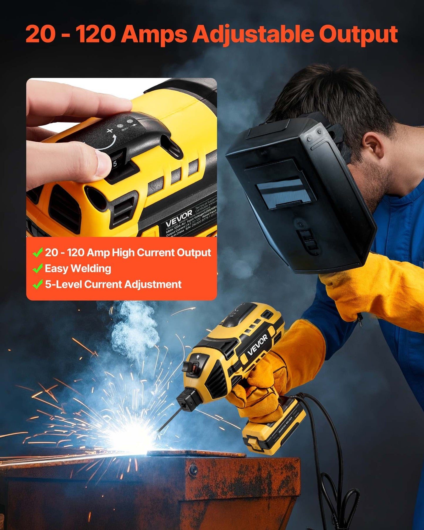 Portable Handheld Welding Machine, 20-120A Portable ARC Welder with 5-Level Current Adjustment & IGBT Inverter, 110V Handheld Stick Welder with Hot Start Function Fit for 1/16"-1/8" Welding Rods
