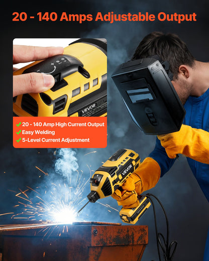 Portable Handheld Welding Machine, 20-140A Portable ARC Welder with 5-Level Current Adjustment & IGBT Inverter, 110V Handheld Stick Welder with Hot Start Function Fit for 1/16"-1/8" Welding Rods