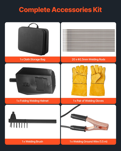 Portable Handheld Welding Machine, 20-140A Portable ARC Welder with 5-Level Current Adjustment & IGBT Inverter, 110V Handheld Stick Welder with Hot Start Function Fit for 1/16"-1/8" Welding Rods