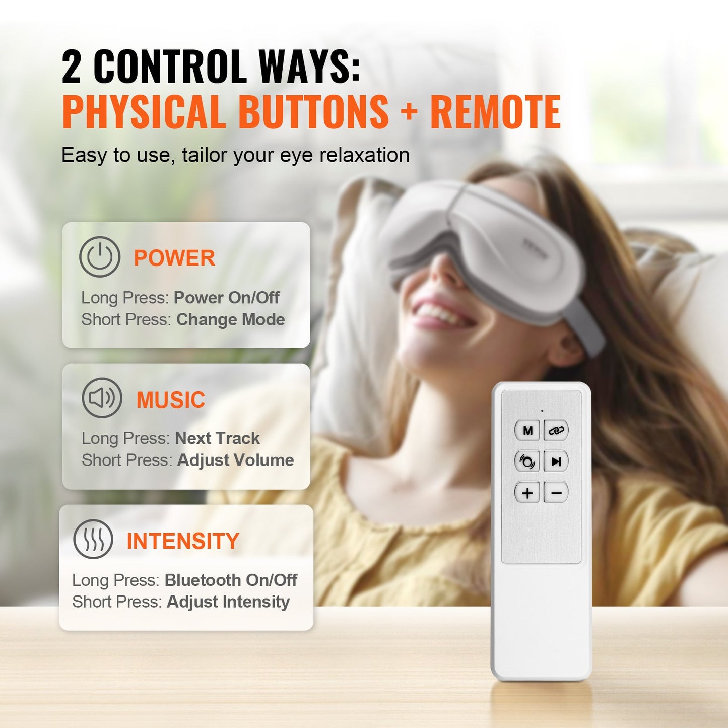 Eye Massager with Heat & Remote, Heated Eye Massage Mask with 5 Modes and Bluetooth Music, 180° Foldable Eye Care Massager for Eye Strain, Dry Eyes, Dark Circles, Ideal Gift for Mom/Dad, Black