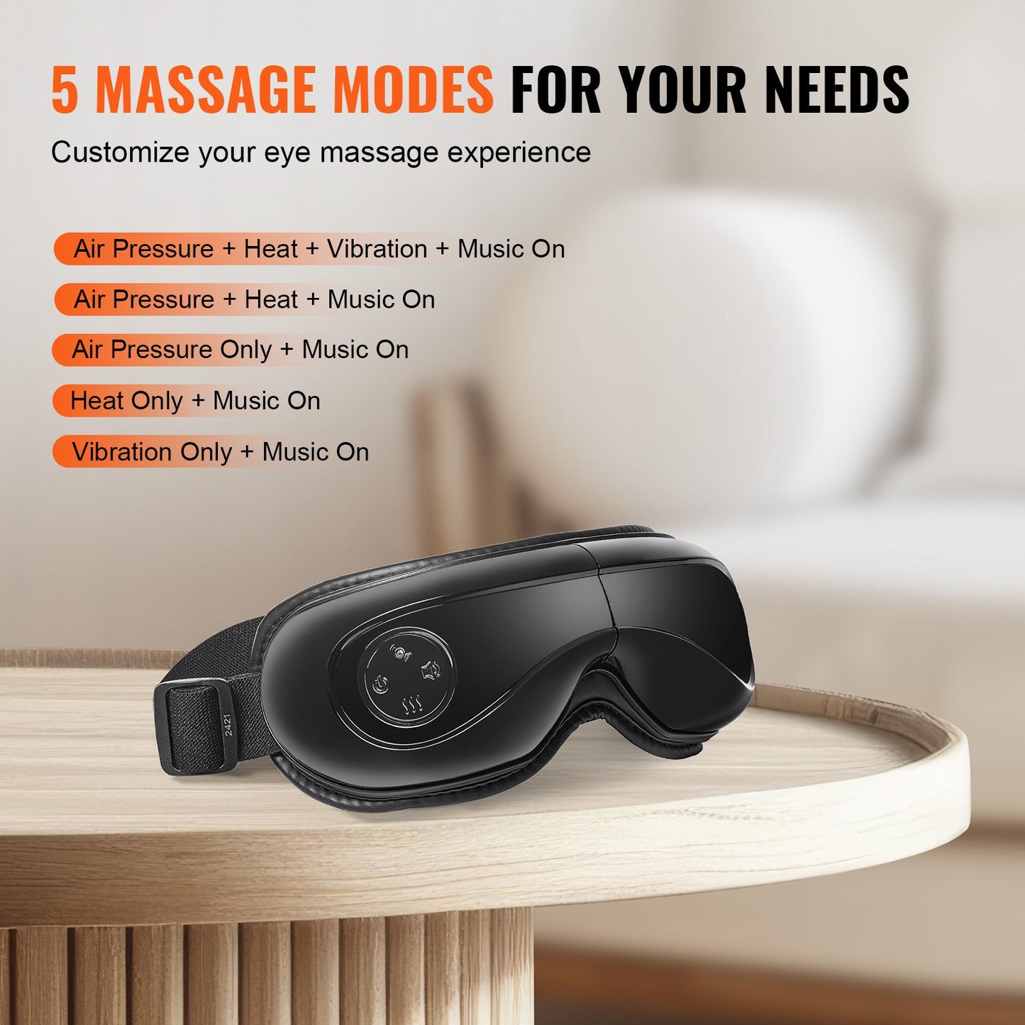 Eye Massager with Heat & Remote, Heated Eye Massage Mask with 5 Modes and Bluetooth Music, 180° Foldable Eye Care Massager for Eye Strain, Dry Eyes, Dark Circles, Ideal Gift for Mom/Dad, Black