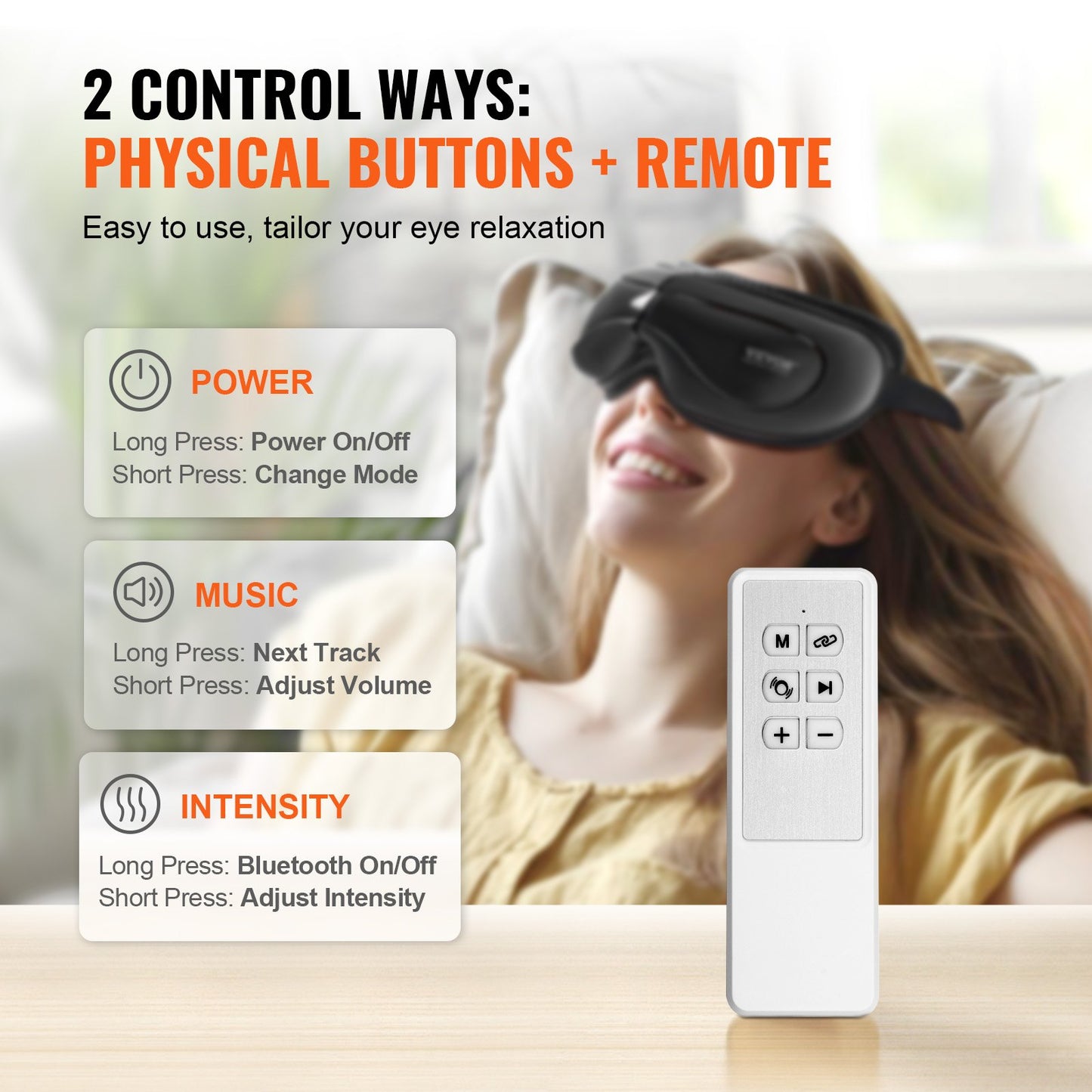 Eye Massager with Heat & Remote, Heated Eye Massage Mask with 5 Modes and Bluetooth Music, 180° Foldable Eye Care Massager for Eye Strain, Dry Eyes, Dark Circles, Ideal Gift for Mom/Dad, Black