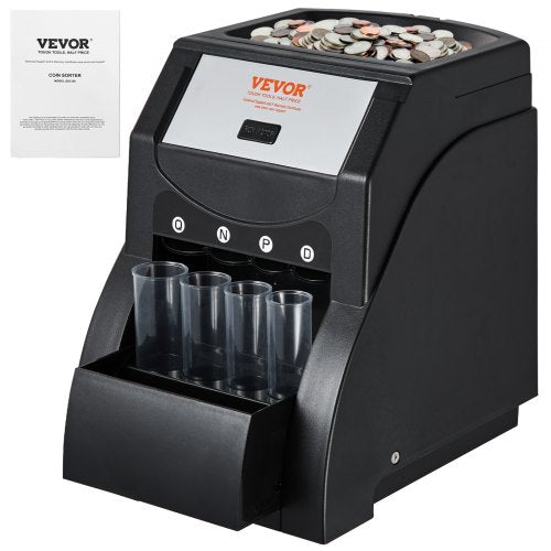 USD Coin Sorter, Coin Sorter Machine for USD Coin 1￠ 5￠ 10￠ 25￠, Sorts up to 230 Coins/min, Coin Sorter and Wrapper Machine Holds 200 Coins Included 4 Coin Tubes, Black