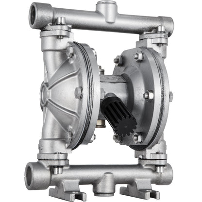 Luftbetriebene Doppelmembranpumpe, 1/2 Einlass und Auslass, Edelstahlgehäuse, 3 GPM und max. 90 PSI, pneumatische PTFE-Membran-Transferpumpe für Erdöl, Diesel, Öl und Flüssigkeiten mit niedriger Viskosität