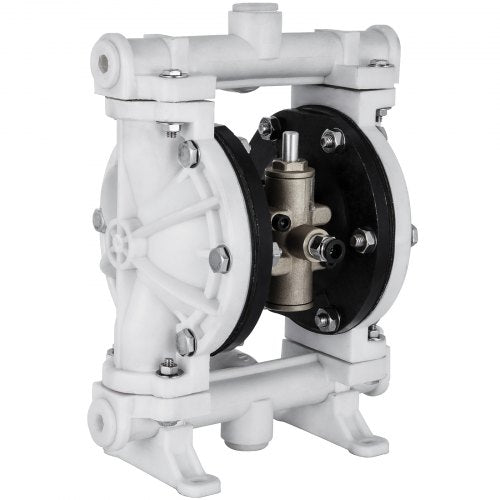 Air-Operated Double Diaphragm Pump, 1/2 in Inlet & Outlet, Polypropylene Body, 2.5 GPM & Max 80PSI, PTFE Diaphragm Pneumatic Transfer Pump for Petroleum, Diesel, Oil & Low Viscosity Fluids