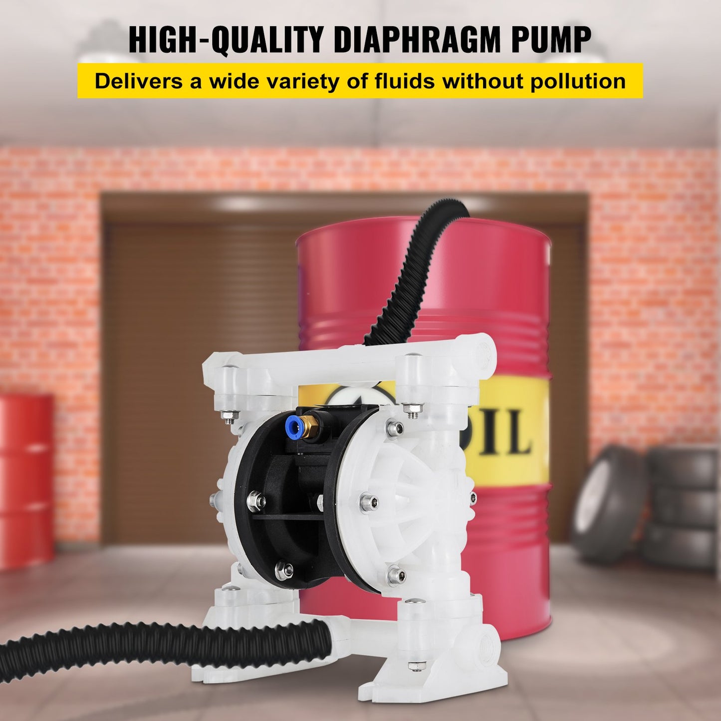 Luft-Doppelmembranpumpe, 7 GPM, 100 PSI, Polypropylen-Membranwasserpumpe mit 1/2-Einlass- und Auslassöffnungen, Luftpumpenmembran, 226,4 Fuß maximale Förderhöhe, luftbetriebene Membranpumpe mit abgedichtetem Kugelventil