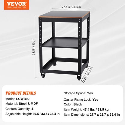 Planer Stand, 100 lbs / 45 kg heavy loads, Three-Gear Height Adjustable Thickness Planer Table,with 4 Stable Casters & Storage Space, for most planers, saws, bench-top machines, power tools