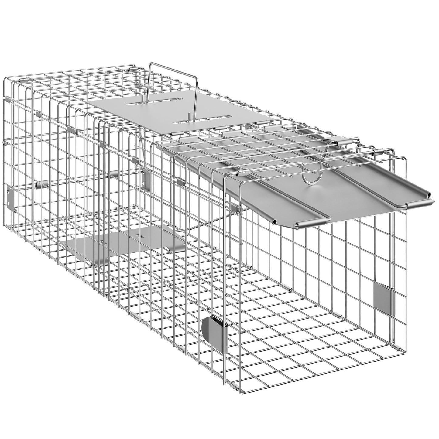 Live Animal Cage Trap, 24" x 8" x 8" Humane Cat Trap Galvanized Iron, Foldable Animal Trap with Handle for Rabbits, Stray Cats, Squirrels, Raccoons, Aardvarks and Opossums