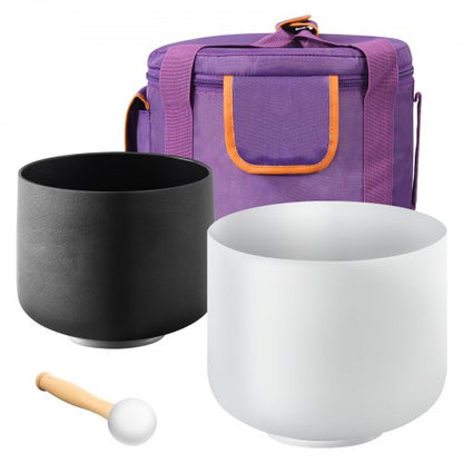 2PCS Crystal Singing Bowls, 8-inch and 10-inch A & F Note Singing Bowls, Frosted Quartz Singing Bowl with 10" Carrying Bag, 1 Rubber Mallet and 2 O-Rings, Ideal for Meditation Yoga Sound Healing