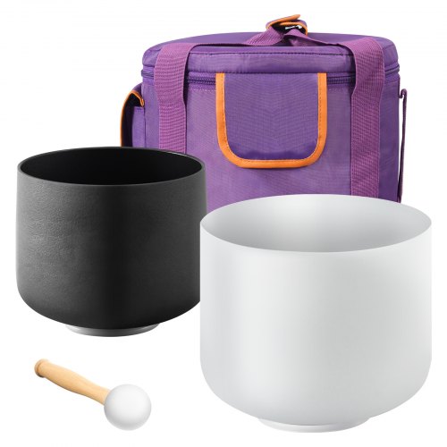 2PCS Crystal Singing Bowls, 8-inch and 10-inch A & F Note Singing Bowls, Frosted Quartz Singing Bowl with 10" Carrying Bag, 1 Rubber Mallet and 2 O-Rings, Ideal for Meditation Yoga Sound Healing