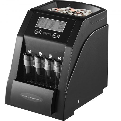 USD Coin Sorter, Coin Counter Machine for 4 Kinds of USD Coins, Coin Sorter and Wrapper Machine Holds up to 200 Coins, LCD Screen Display Coin Storage Included 4 Coin Tubes and Boxes