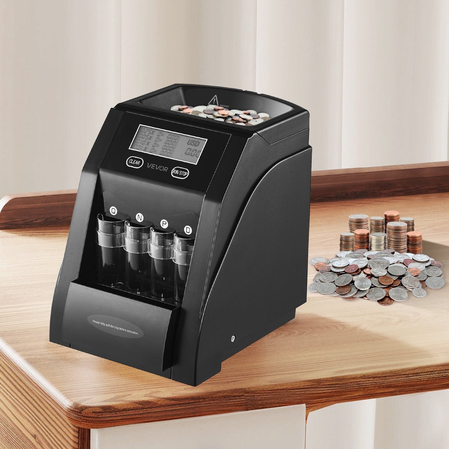USD Coin Sorter, Coin Counter Machine for 4 Kinds of USD Coins, Coin Sorter and Wrapper Machine Holds up to 200 Coins, LCD Screen Display Coin Storage Included 4 Coin Tubes and Boxes