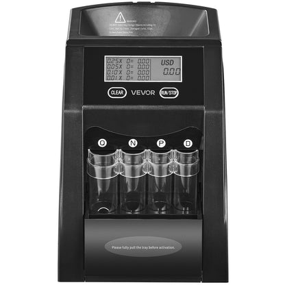 USD Coin Sorter, Coin Counter Machine for 4 Kinds of USD Coins, Coin Sorter and Wrapper Machine Holds up to 200 Coins, LCD Screen Display Coin Storage Included 4 Coin Tubes and Boxes