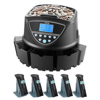 USD Coin Sorter, Coin Counter Machine for 5 Kinds of USD Coins, Coin Sorter and Wrapper Machine Holds up to 2000 Coins, Screen Display Coin Storage Included 5 Coin Tubes and Boxes