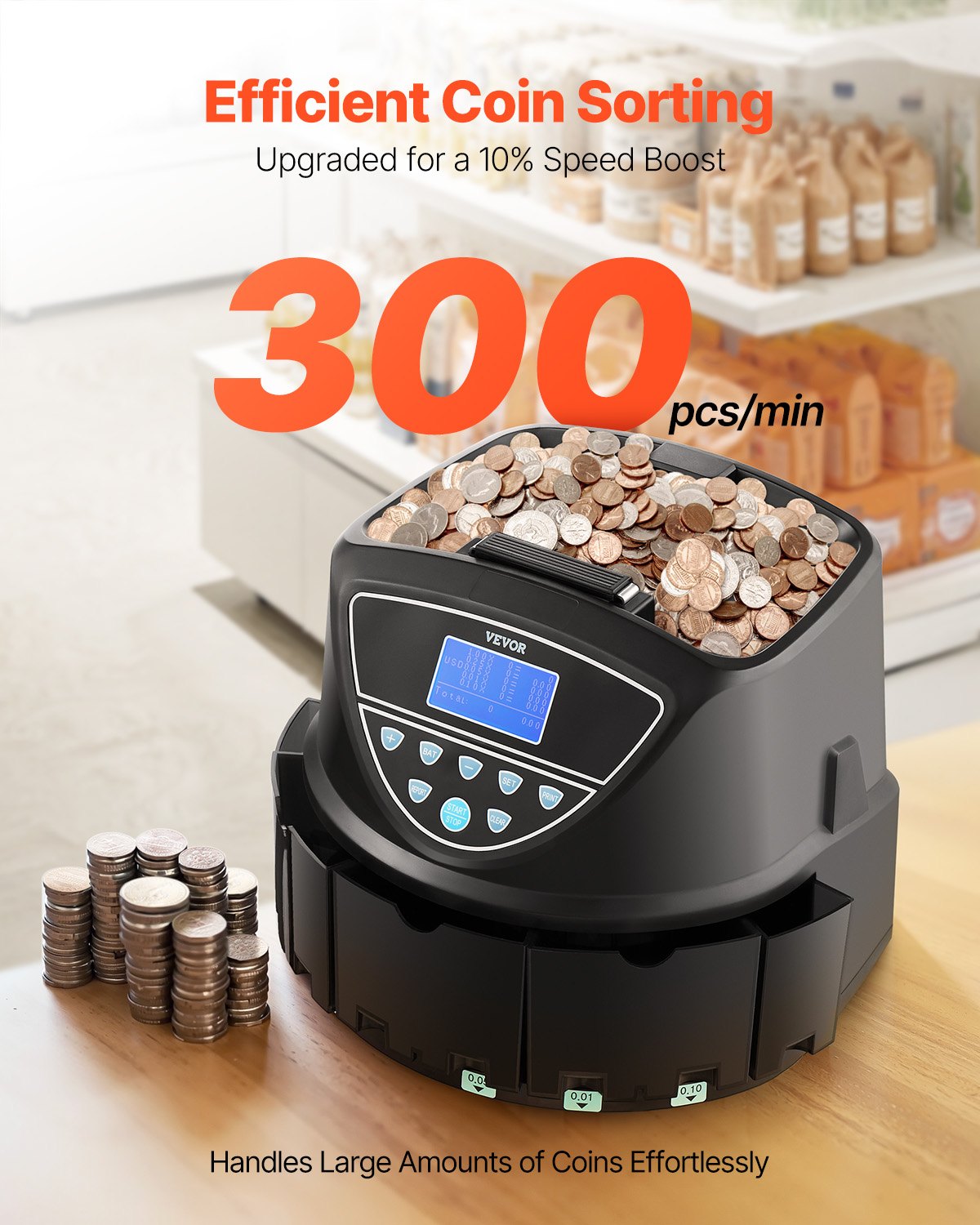 USD Coin Sorter, Coin Counter Machine for 5 Kinds of USD Coins, Coin Sorter and Wrapper Machine Holds up to 2000 Coins, Screen Display Coin Storage Included 5 Coin Tubes and Boxes