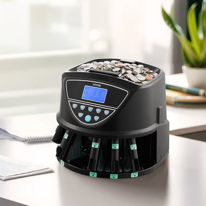 USD Coin Sorter, Coin Counter Machine for 5 Kinds of USD Coins, Coin Sorter and Wrapper Machine Holds up to 2000 Coins, Screen Display Coin Storage Included 5 Coin Tubes and Boxes