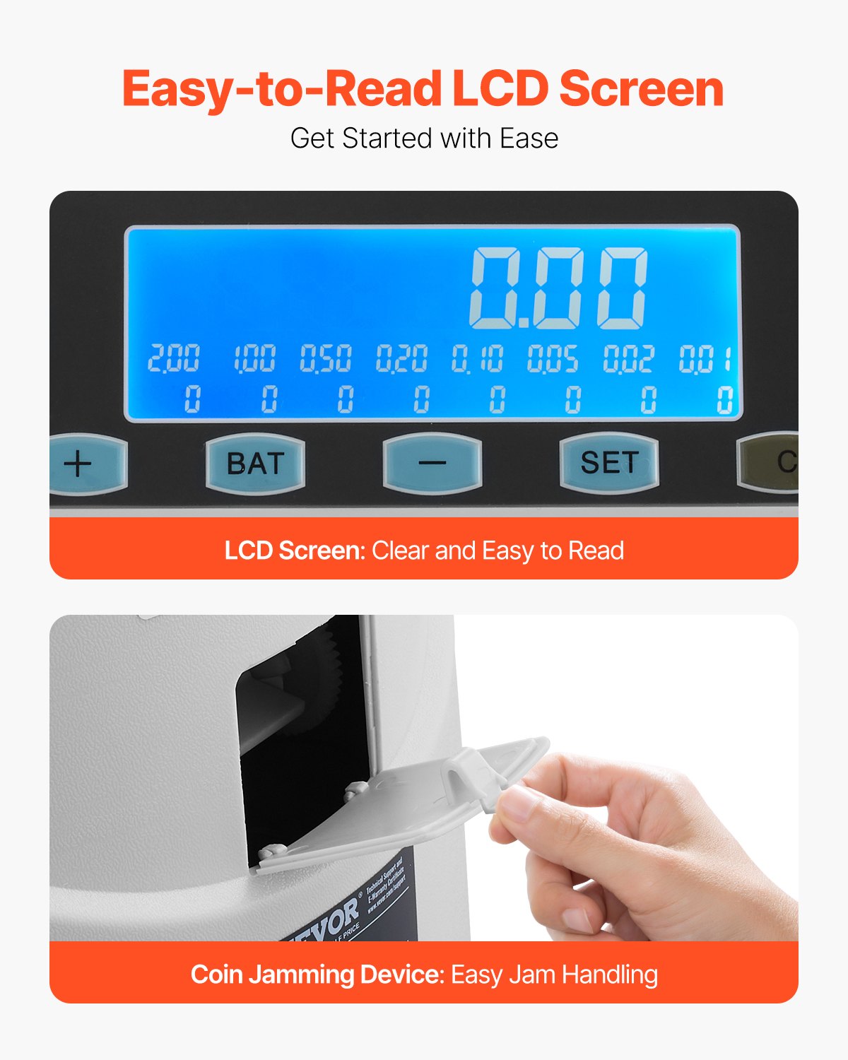 EURO Coin sorter with large LCD screen Holds up to 1500 coins 5 coin tubes