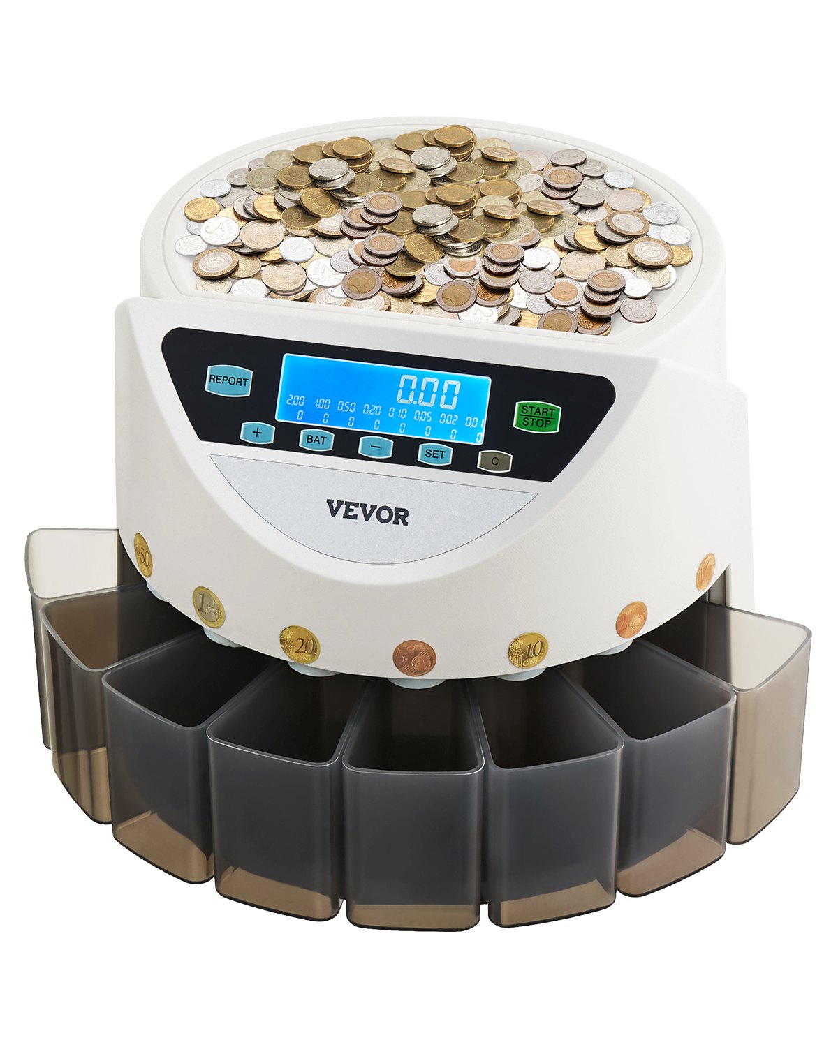 EURO Coin sorter with large LCD screen Holds up to 1500 coins 5 coin tubes