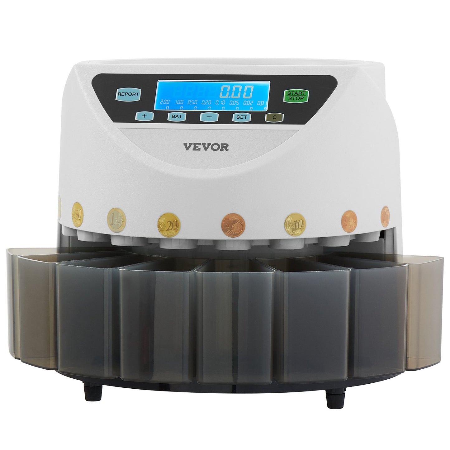 EURO Coin sorter with large LCD screen Holds up to 1500 coins 5 coin tubes