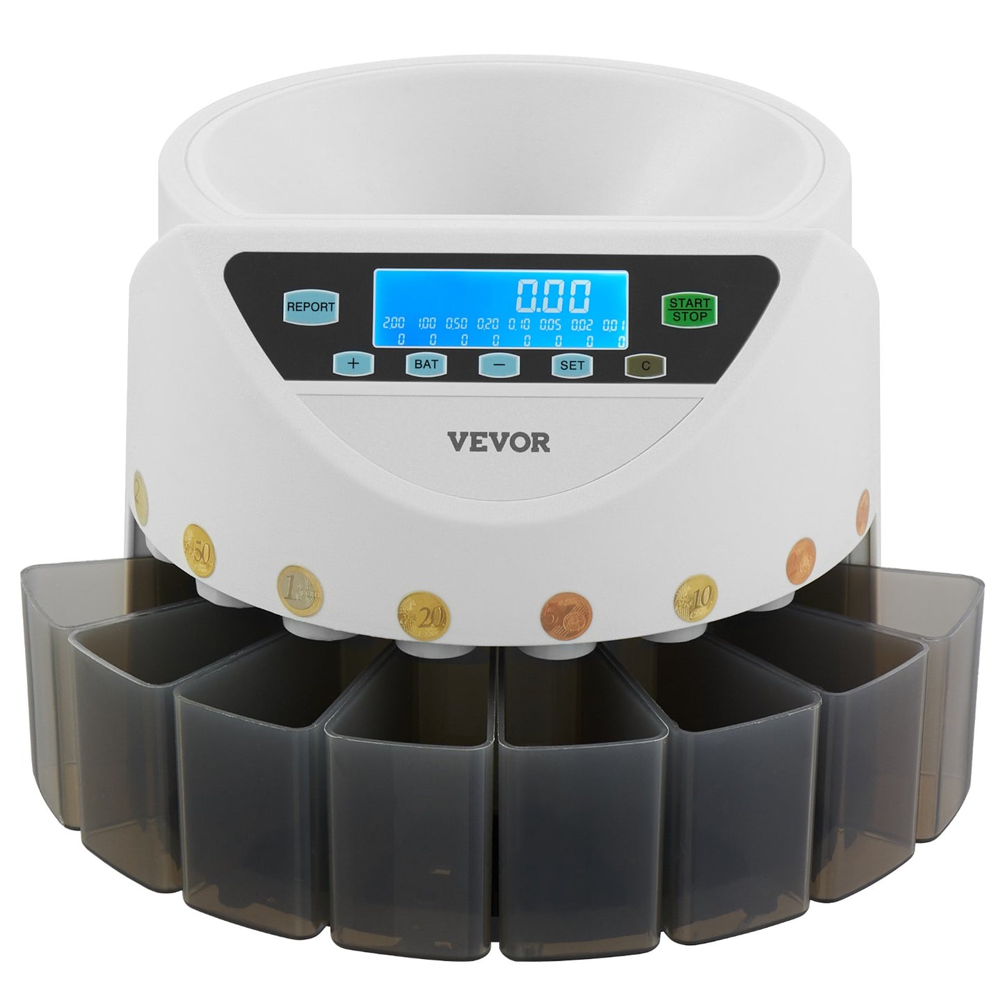 EURO Coin sorter with large LCD screen Holds up to 1500 coins 5 coin tubes