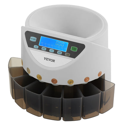 EURO Coin sorter with large LCD screen Holds up to 1500 coins 5 coin tubes