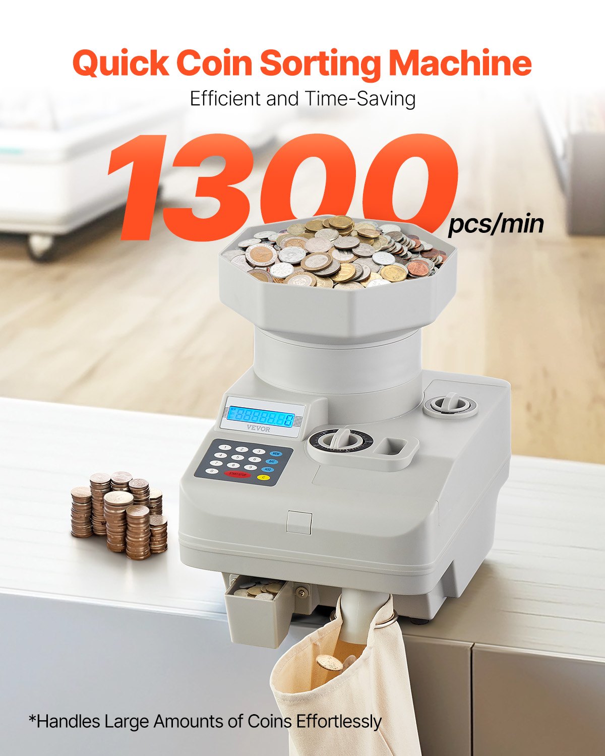 Mynträknare Professionell myntsorterare LED-skärm Rymmer upp till 11000 mynt