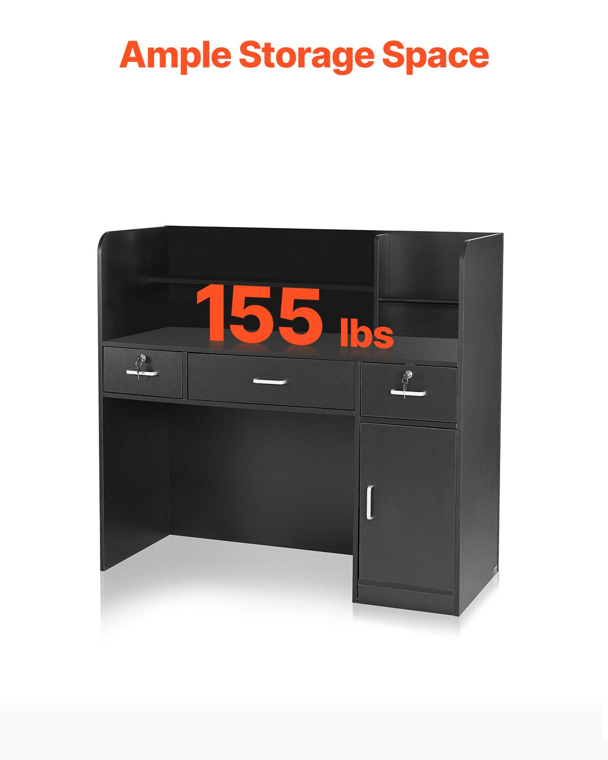 Reception Desk, 47 Inch Rectangular Front Counter Table, Office Reception Counter with Lockable Drawer and Storage Cabinet, for Checkout, Lobby, Beauty Salon and Office, Black