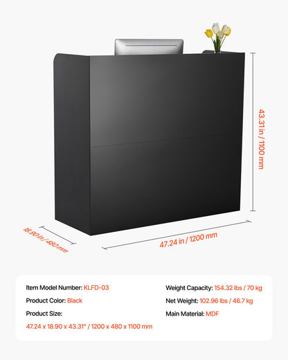 Reception Desk, 47 Inch Rectangular Front Counter Table, Office Reception Counter with Lockable Drawer and Storage Cabinet, for Checkout, Lobby, Beauty Salon and Office, Black