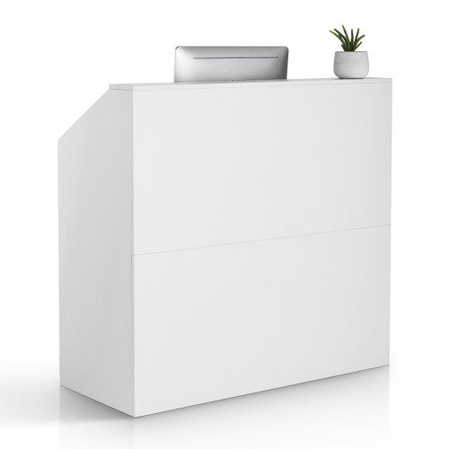 Reception Desk, 46 Inch Rectangular Front Counter Table, Office Reception Desk, Retail Counter and Front Reception Counter, for Checkout, Lobby, Beauty Salon and Office, White